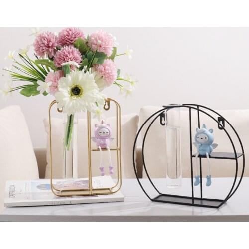 Nordic iron art Transparent Glass Hydroponic Vase Ornaments Living room Dried Flowers Floral Arrangement Home Decorations