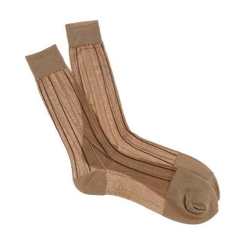 1 pair Fashion Mens Silk Socks Formal Business Men Mesh Nylon Acrylic Socks Soft Transparent Elastic Striped Male Hose