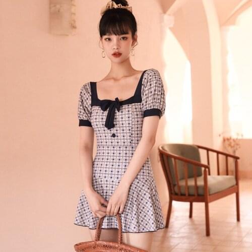 2021 New Korean Style One-piece Swimsuit Women Lattice Bikini Swimwear Skirt Summer Bathing Suit Skirt Suits Beachwear