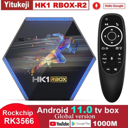 4GB 32GB 64GB 2.4G 5G Wifi BT4.0 USB3.0 1000M 8K Google Voice Youtube Rockchip Android 11 Smart TV Box Rk3566 HK1 RBOX R2