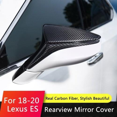 QHCP Rearview Mirror Cover Decoration Car Styling Stickers Panel Strip 1Pair Real Carbon Fiber Fit For Lexus ES200 260 300H 2018