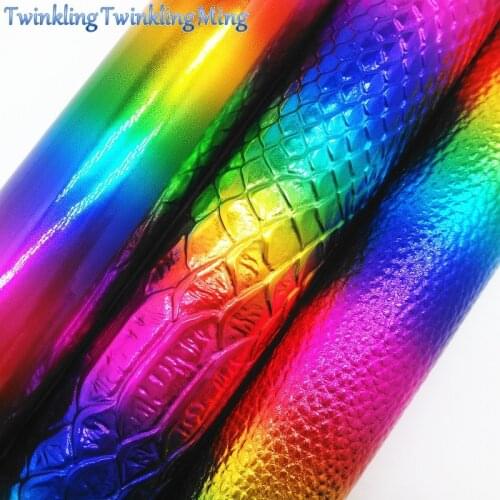 Rainbow Faux Leather Fabric, Litchi Snake Patent Synthetic Leather Fabric Sheets For Bow A4 8"x11" Twinkling Ming XM301