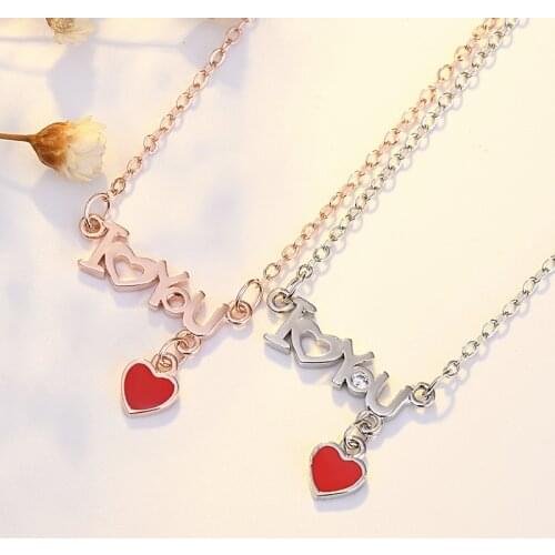 Romantic Red Heart Letter Pendant Necklace Elegant Ladies Wedding Engagement Jewelry Charming Party Accessories Gift