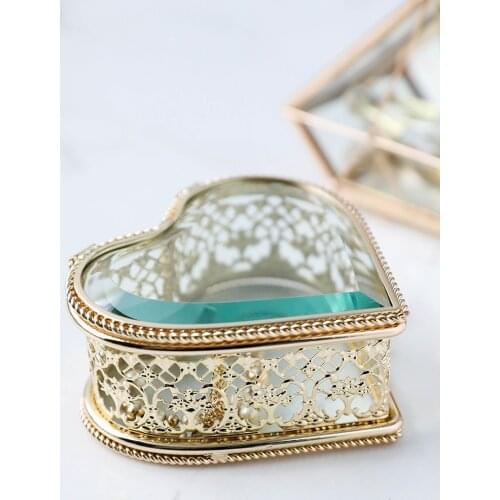 European Style Ins Wind Glass Jewelry Box Creative Princess Jewelry Storage Box Ring Necklace Mini Display Box