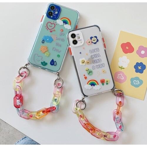 Colorful Chain Rainbow Smile Bracelet Phone Case For iphone 12 Mini 11 Pro XS Max X XR 7 8 Plus SE 2020 Slicone Soft Back Cover