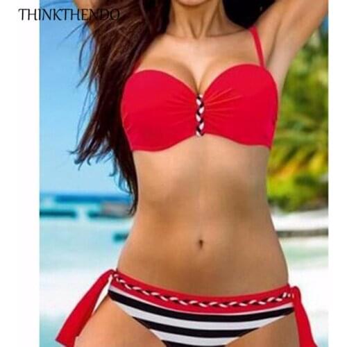 THINKTHENDO 2017 New Womens Bikini swimwear candy color Swimsuits Swimwear Push Up Bikini Set Womens Plus Size Swimsuit