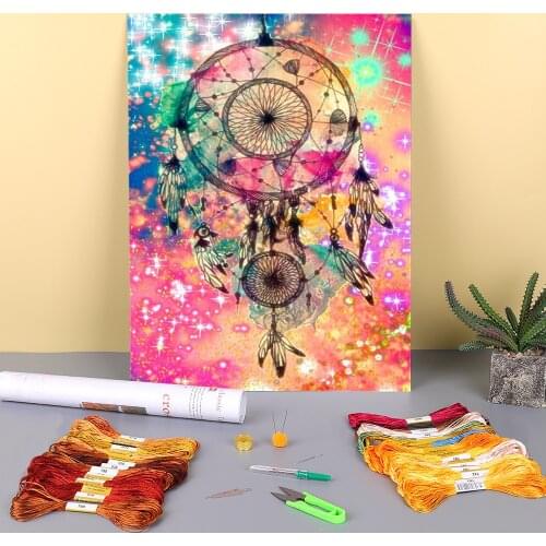 Landscape Dreamcatcher Printed Fabric 11CT Cross Stitch Embroidery Set DMC Threads Handmade Needlework Craft Promotions