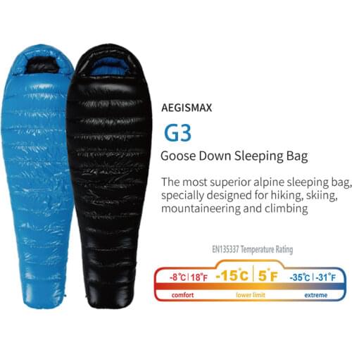 AEGISMAX G3 Series Adult Outdoor Camping Keep Warm 800FP White Goose Down Mummy Nylon Sleeping Bag