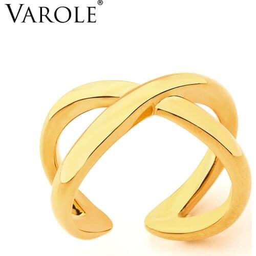 VAROLE Cross Line Rings For Women Gold Color Simple Ring Fashion Jewelry Party Bague Femme Accessories Anillos Mujer