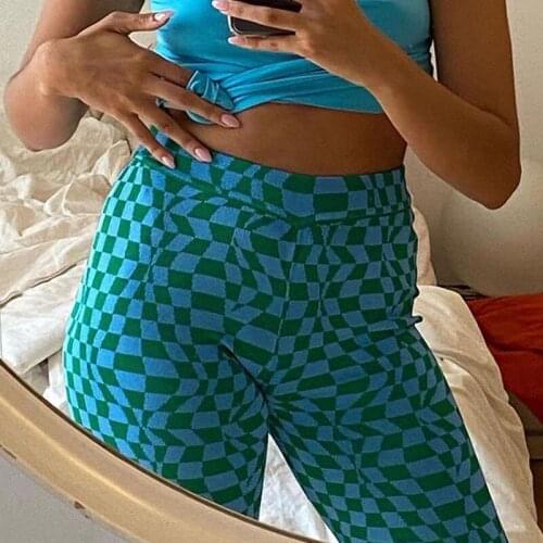 Vintage Plaid Print Y2K Aesthetic 90s Knit Pants Women Harajuku High Waist Straight Trouser Korean Fashion Pants Cuteandpsycho
