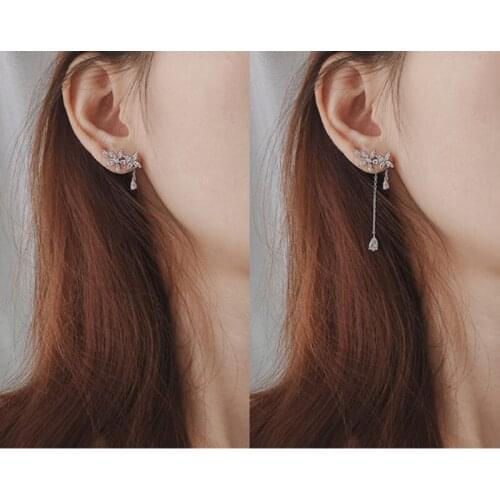 New Fashion Women Korean TV Star Cute Zircon Flower Drop Earrings Elegant Water Drop Long Line Pendientes Jewelry Girl Gifts