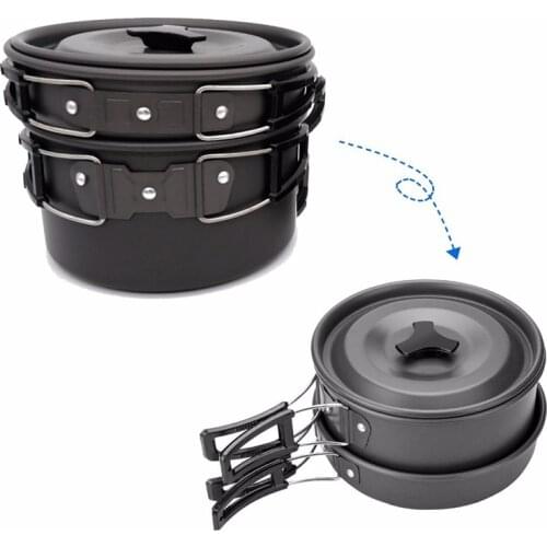 1 Set Of Aluminum Alloy Round Picnic Cookware, A Set Of Non-Stick Tableware With Folding Spoon, Fork, Knife, Kettle, Cup