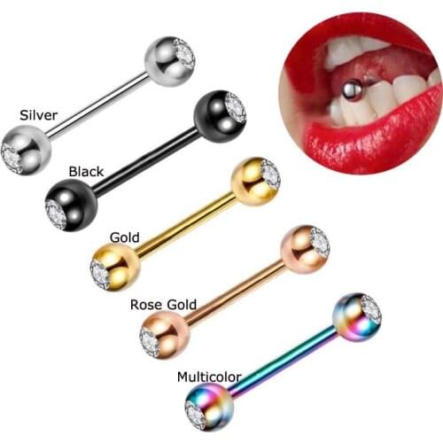 1 Piece Double Rhinestone Ball Fresh Piercing Tongue Helix Lobe Stud Straight Barbell Stainless Steel