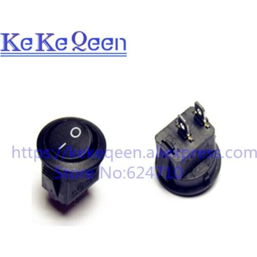 10PCS/LOT 16mm 2 PINS 2 Position ON-OFF SPST Round Rocker Switch 3A/250V 6A/125V AC Black