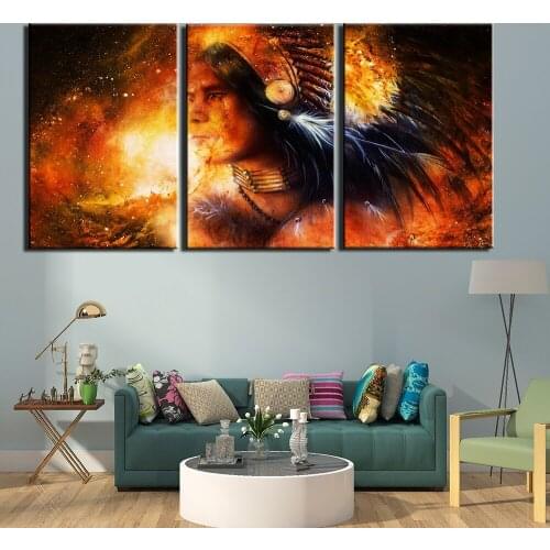 3 Pieces Canvas Photo Prints Native tribe campfire warrior Wall Decorations Wall Art Picture Canvas Wall Paintings