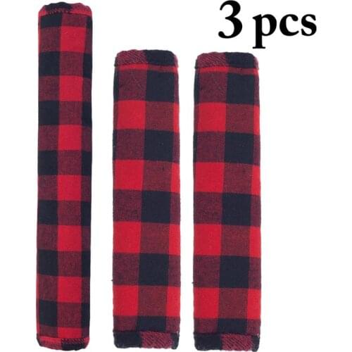 3PCS Christmas Handle Cover Set Plaid Protective Fridge Handle Cover for Kitchen