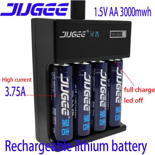 2000mah JUGEE 4pcs 1.5v AA 3000mWh USB rechargeable Li-polymer li-ion polymer lithium battery +1 USB Charger good as kentli