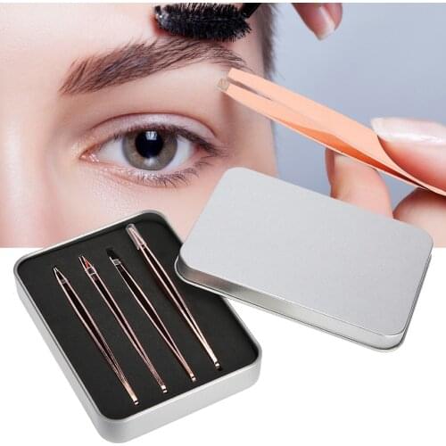 4pcs Eyebrow Tweezer Rose Gold Stainless Steel Hair Beauty Slanted Puller Eyebrow Hair Removal Eyelash Eye Brow Clip Makeup Tool