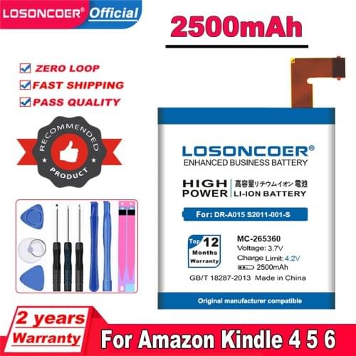 LOSONCOER 2300mAh MC-265360 Polymer Lithium Battery for Amazon Kindle 4 5 6 515-1058-01 D01100 S2011-001-S DR-A015 Battery