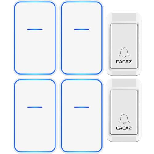 CACAZI No Battery Required Wireless Doorbell 2 Button 4 Receivers Self-powered Waterproof Welcome Home Cordless Call Ring Bell
