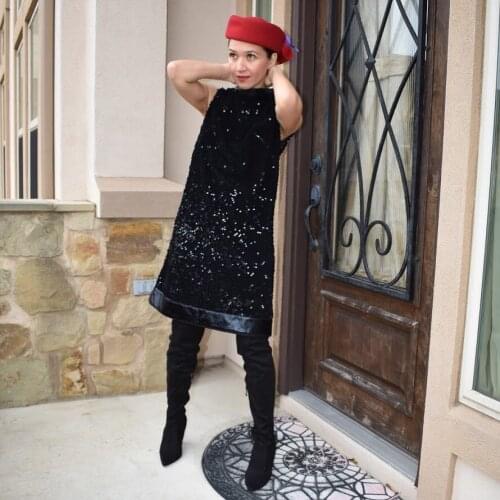 Luster Glow Black Sparkly Criss-Crossed Slip Halter Mini Dress Bling Bling Shimmer Sequin Deepback Date Night Out Party Dress