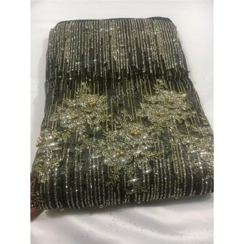 Shinny beads african glitter tulle fabric sparkly YG-315 glued glitter sequins lace fabric for fashion show dress