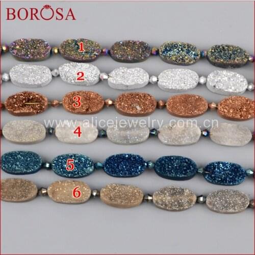 BOROSA 1 Piece Drusy Stone Loose Bead for Jewelry Making 20x10mm Oval Rainbow Natural Titanium Geode Druzy Loose Bead LS015