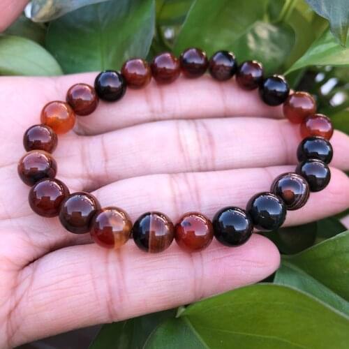Natural Red And Black Dream Agate Bracelet Round Beads Crystal Healing Stone