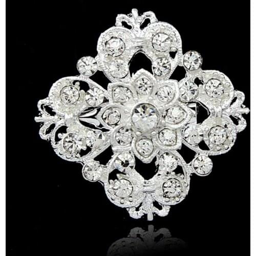 Distinguished Rhombus Flower Crystal Rhinestone Silver-color Brooches for Women Brooch Pins Lapel Jewelry