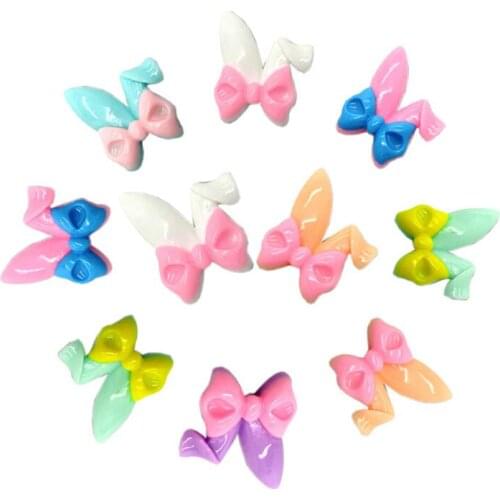 10Pcs Mixed Lovely Resin Rabbit Head Bow Decoration Crafts Beads Flatback Cabochon Scrapbook DIY Embellishments Accessories