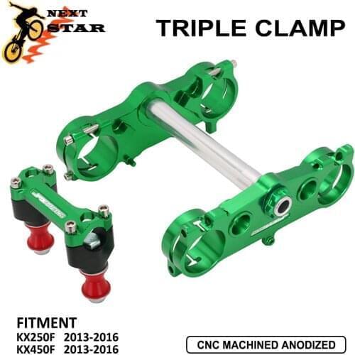 CNC Upper Lower Triple Tree Clamps Steering Stem Handlebar Riser Mount Clamp For Kawasaki KX250F KX450F KXF250 KXF450 2013-2016
