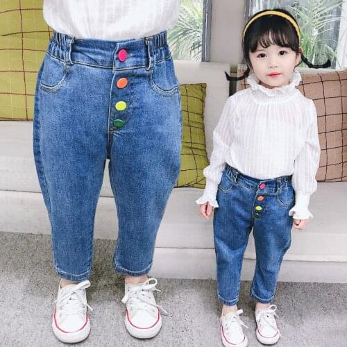 Girls Jeans 2020 New Casual Spring Summer Kids Jean for Girl Colorful Button Cute Baby Toddler Children Pants 1 2 3 4 5 6 Year