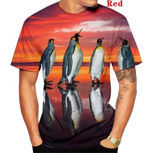 Funny Penguin Print T-Shirt Summer Men Women Fashion Shirt Casual Short Sleeve Graphic Tee Round Collar Pullover Top Loose Shirt