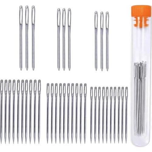 Nonvor 30Pcs High Quality Stainless Steel Large Eye Stitching Needles & Large Eye Blunt Steel Yarn Knitting Hand Sewing Needles