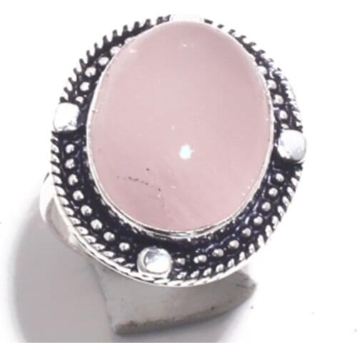 Genuine Rose Quartz Ring Silver Overlay over Copper,Hand Made Women Jewelry gift USA Size 8, R6891