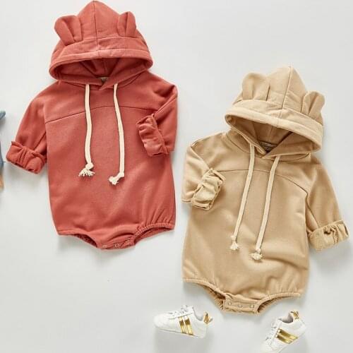 New 2021 Spring Cute Bear Baby Boy Girl Rompers Boy Girl Long Sleeves Hooded Rompers Autumn Baby Girl Newborn Rompers Clothes