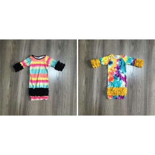 Girlymax fall/winter jump suit stripe tie dyed baby girls boutique clothes infant cotton gown tutu romper Toddler ruffles