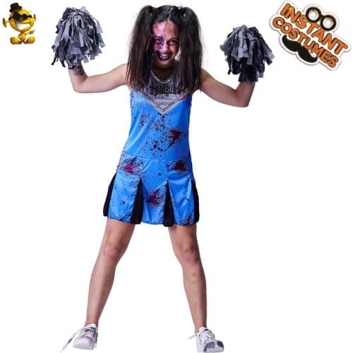 Halloween Cosplay Adult Terror Cheerleader Costume Carnival Fancy Dress Blood Zombie Blue Dress Christmas Women Bloody Costumes