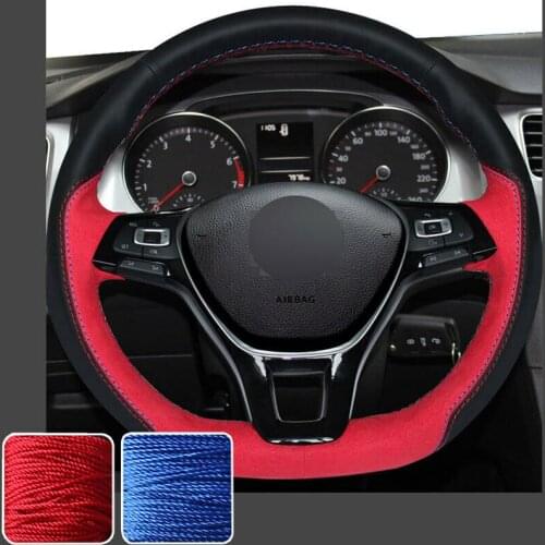 Leather Steering Wheel Cover For Volkswagen Jetta Caddy Passat B8 Tiguan Up 15 Super Soft Non-slip Durable Car Interior