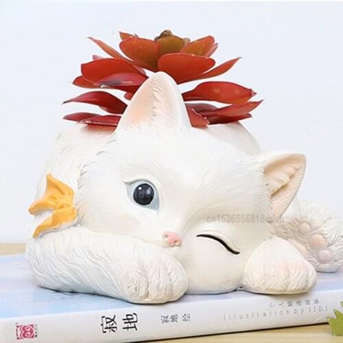 Creative American Pastoral Resin Cat Planter Succulent Flower Pot Cute Kitten Desktop Potted Plant Simulation Animal Flowerpots