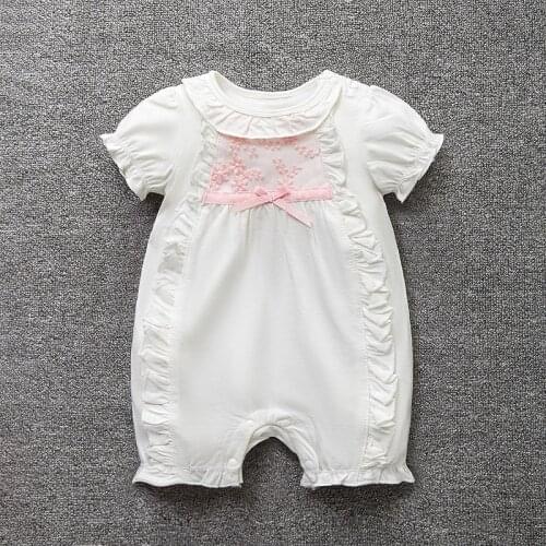 Lace Flowers Newborn Baby Girl Clothes Short Sleeve Infant Toddler Girls Jumpsuits Princess 2018 Summer Baby Rompers