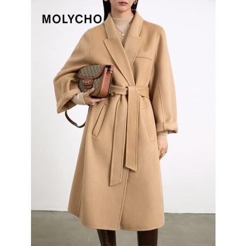 Fashionable high-end double-sided cashmere woolen coat, mid-length loose over-the-knee woolen coat women
