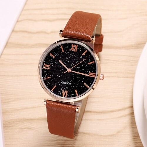Fashion Luxury Watch Men Women Stars Little Point Frosted Quartz Watch Leather Band Watch Analog Wrist Watch Ladies reloj mujer