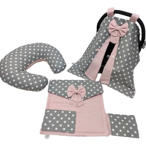 Baby Shop Gray Powder Star Patterned Stroller Cover, Nursing Pillow and Altaçma Cushion Set