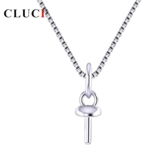 CLUCI 10pcs Small Silver 925 Round Pearl Pendant Mounting for Women Sterling Silver Simple Charms Pendant Jewelry SP402SB