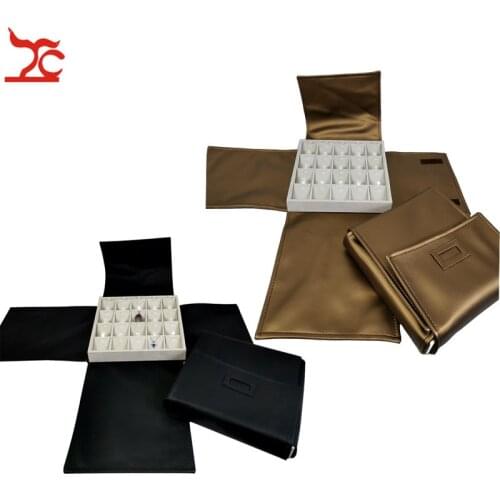 Portable 20 Grids Pendant Storage Holder Case Creative Luxury PU Cover Square Velvet Jewelry Display Tray Travel Carrying Book