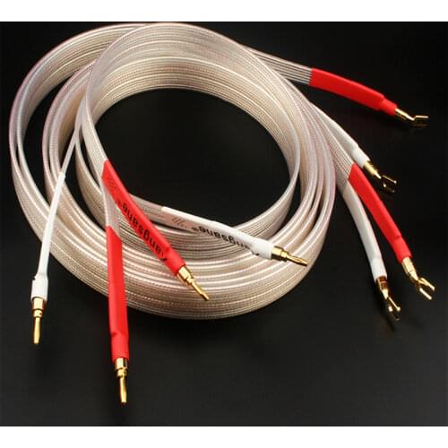 Audiophile OCC Silver-Plated Micro-Space Speaker HiFi Audio Cable with Gilded Y Banana Plug