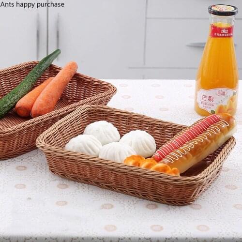 Rattan Plastic Weave Food Basket Home Use Living Room Storage Fruit Bread Basket Kitchen Supplies Vegetable Sorting Container