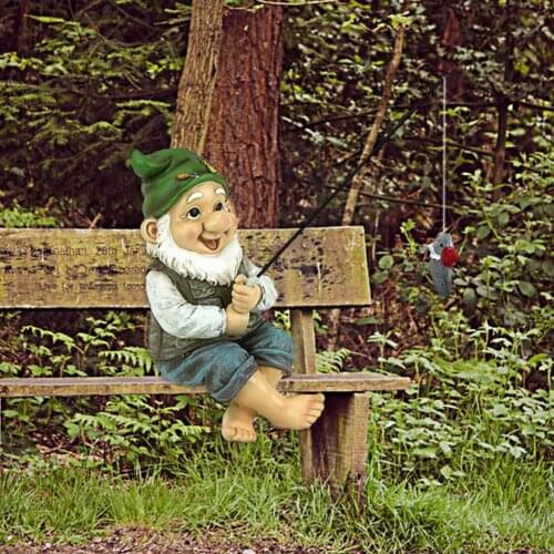 The Fishing Gnome Garden Statue Outdoor Fairy Miniature Ornaments Handicraft Garden Dwarf Elf Accessories Flower Crafts Pot W8K3