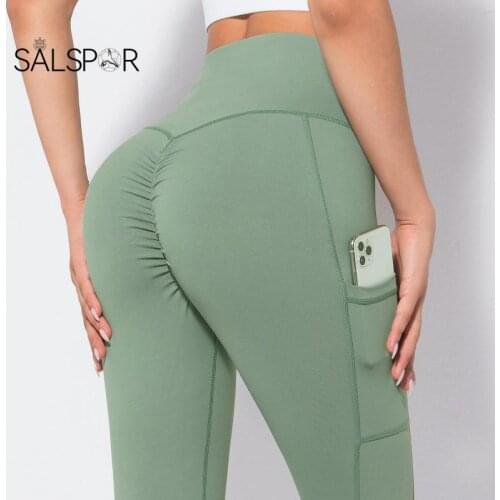 SALSPOR Sexy Slim-Fit Sports Leggings Women High-Waisted Leggings with Pockets Gym Hip-Lifting Tight-Fitting Stretchy Leggings